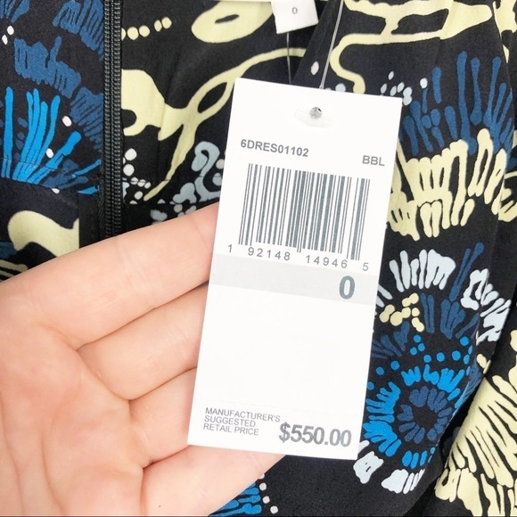 A.L.C. Roxy Celestial Printed Silk Long Sleeve V Neck Mini Dress Black Cocktail - Picture 6 of 10